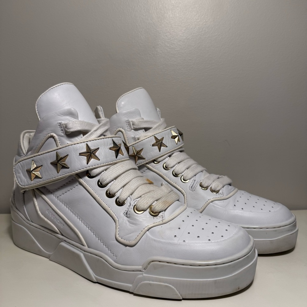 Givenchy Tyson Mid Star Studded White Leather Sneaker Men’s 12 Gold Strap Y2K